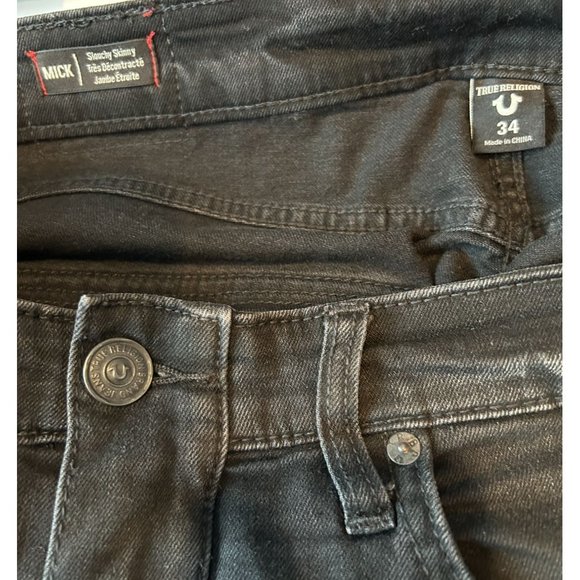 True Religion Mick Slouchy Skinny Black Jeans 34‎ x 31 Zipper Ankle Distressed - Picture 5 of 9